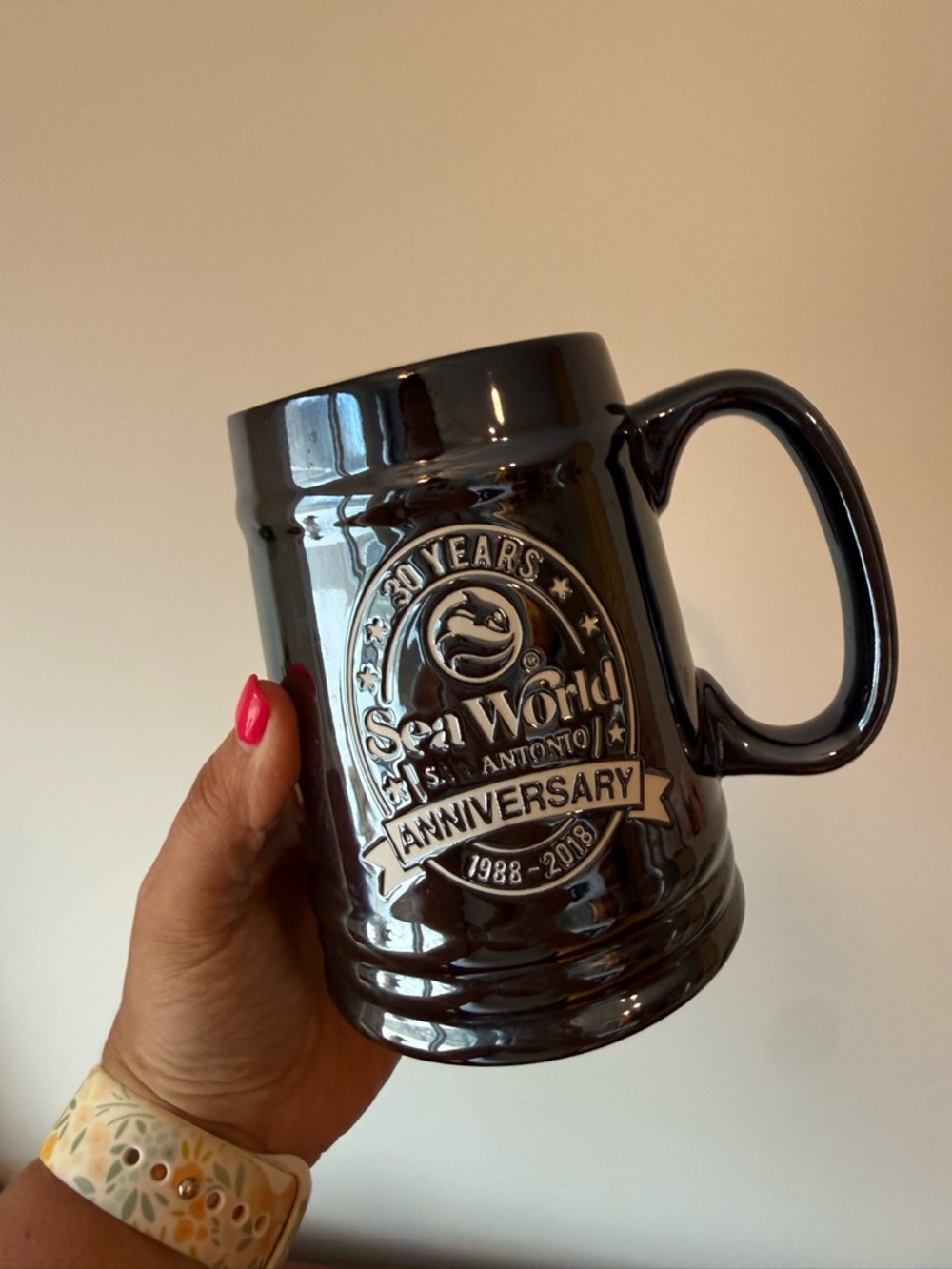 San Antonio Sea World 30th Anniversary Black Ceramic Mug